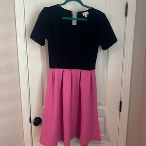 Womens Lularoe Navy and Pink Fit-and-Flare Amelia Dress